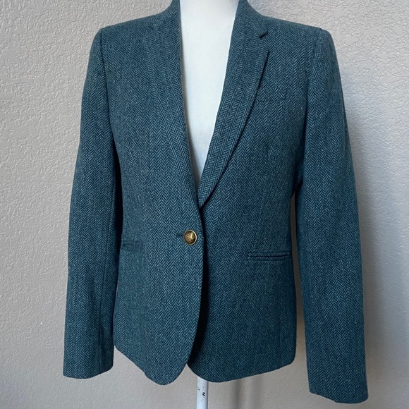 J. Crew Teal Herringbone Blazer, women's size 8. Very Classy! New! - Picture 4 of 15